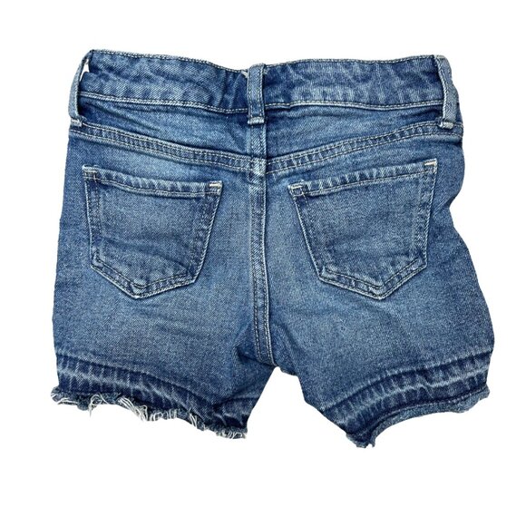 GAP Midi Jean Shorts Girls Blue Stretch Denim Adjustable Waist Fringe Hem Size 5 - Picture 2 of 6